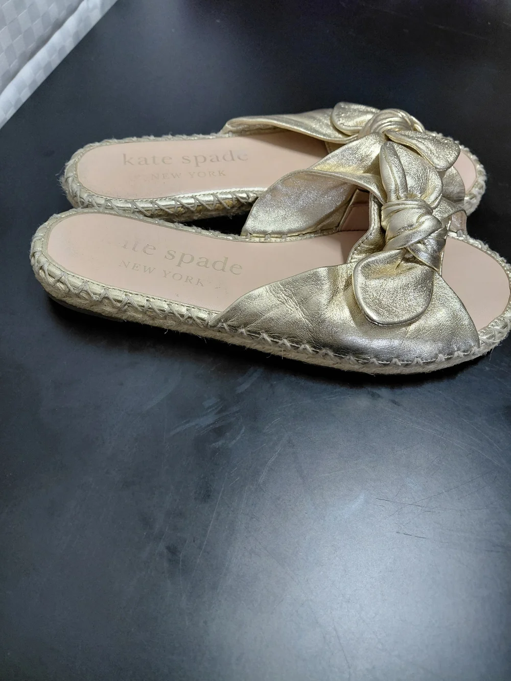 Kate Spade Gold Knot Espadrille Slide Sandals
